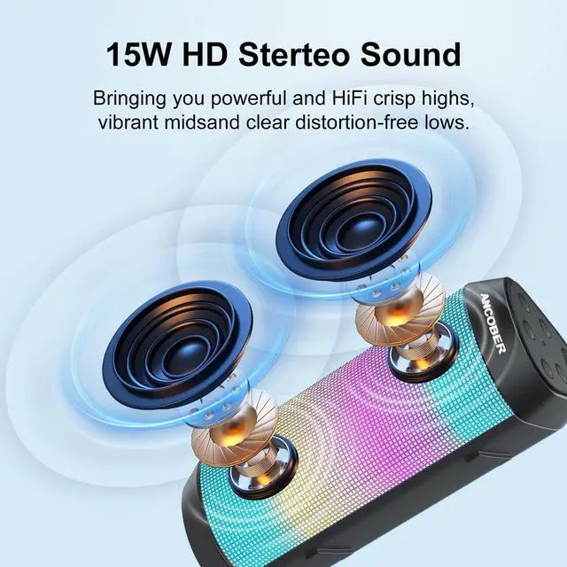 Alt view image 2 of 7 - Portable Bluetooth Speaker Wireless with Lights, HD Stereo Sound, IPX4 Waterproof, TWS Pairing, BT5.3 with AUX Input, Small Speaker for Outdoor Home Camping Party, Ideal Electronics Gifts for Him, Her