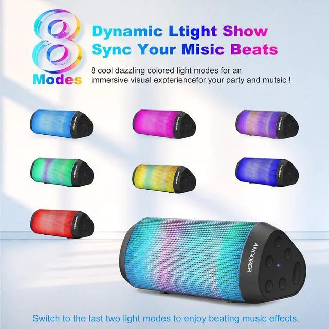 Alt view image 3 of 7 - Portable Bluetooth Speaker Wireless with Lights, HD Stereo Sound, IPX4 Waterproof, TWS Pairing, BT5.3 with AUX Input, Small Speaker for Outdoor Home Camping Party, Ideal Electronics Gifts for Him, Her