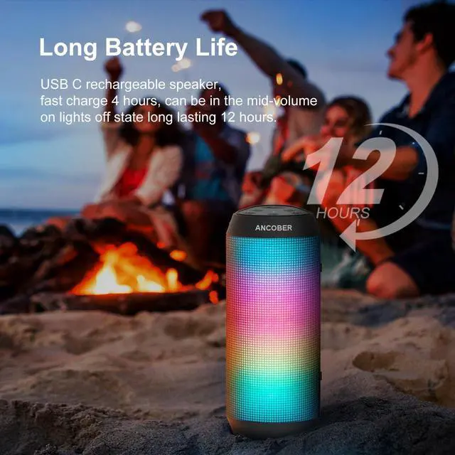 Alt view image 4 of 7 - Portable Bluetooth Speaker Wireless with Lights, HD Stereo Sound, IPX4 Waterproof, TWS Pairing, BT5.3 with AUX Input, Small Speaker for Outdoor Home Camping Party, Ideal Electronics Gifts for Him, Her
