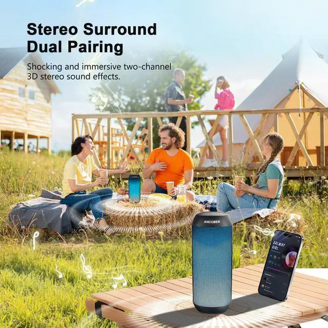 Alt view image 6 of 7 - Portable Bluetooth Speaker Wireless with Lights, HD Stereo Sound, IPX4 Waterproof, TWS Pairing, BT5.3 with AUX Input, Small Speaker for Outdoor Home Camping Party, Ideal Electronics Gifts for Him, Her