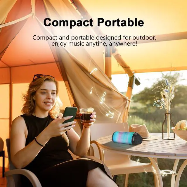 Alt view image 5 of 7 - Portable Bluetooth Speaker Wireless with Lights, HD Stereo Sound, IPX4 Waterproof, TWS Pairing, BT5.3 with AUX Input, Small Speaker for Outdoor Home Camping Party, Ideal Electronics Gifts for Him, Her