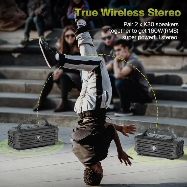 Alt view image 4 of 7 - Bluetooth Speaker 120W Peak 80W Portable Wireless Hi-Fi Loud Outdoor IPX6 Waterproof Big Party Speakers with Deep Bass, TWS Pairing, DSP Sound Boombox for Home Camping Beach