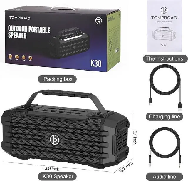 Alt view image 7 of 7 - Bluetooth Speaker 120W Peak 80W Portable Wireless Hi-Fi Loud Outdoor IPX6 Waterproof Big Party Speakers with Deep Bass, TWS Pairing, DSP Sound Boombox for Home Camping Beach