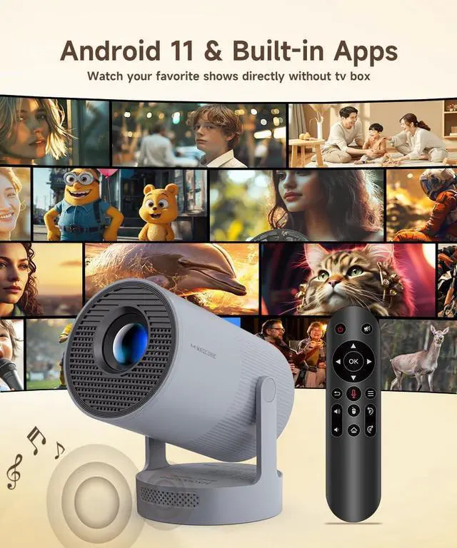 Alt view image 4 of 7 - Electric FocusMagcubic Mini Projector 4K Support, Smart Projector with WiFi 6 and Bluetooth 5.4, 5W Soundbase Speaker, 180° Rotation, Portable Proyector for Home Theater HY300 Ultra (Grey)