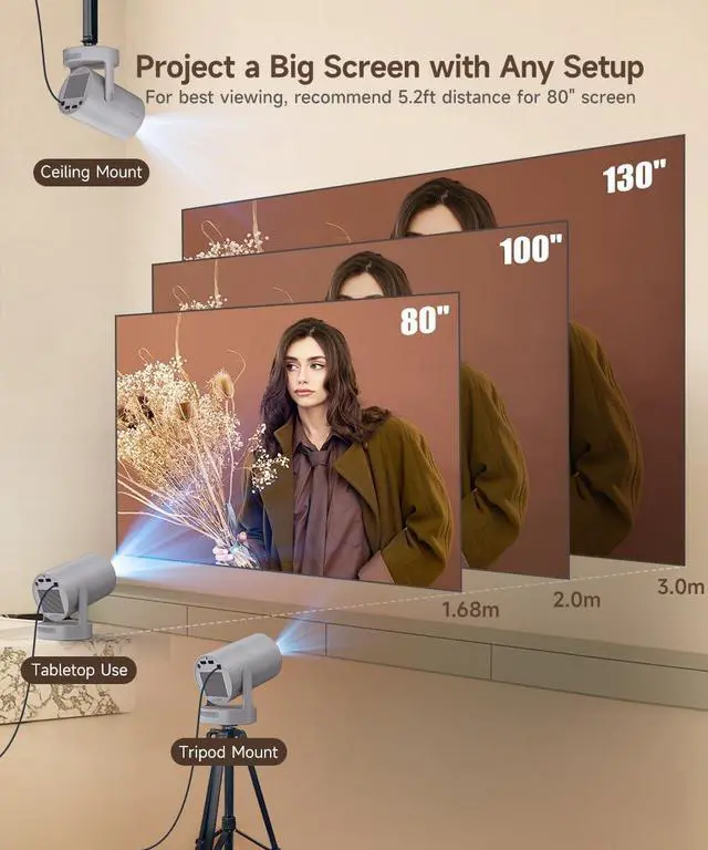 Alt view image 6 of 7 - Electric FocusMagcubic Mini Projector 4K Support, Smart Projector with WiFi 6 and Bluetooth 5.4, 5W Soundbase Speaker, 180° Rotation, Portable Proyector for Home Theater HY300 Ultra (Grey)