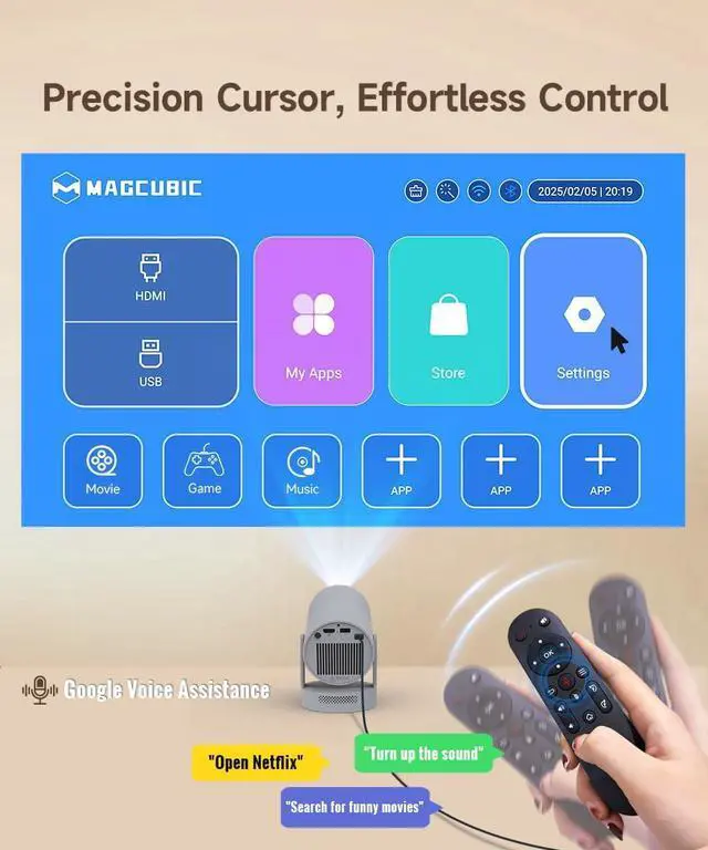 Alt view image 7 of 7 - Electric FocusMagcubic Mini Projector 4K Support, Smart Projector with WiFi 6 and Bluetooth 5.4, 5W Soundbase Speaker, 180° Rotation, Portable Proyector for Home Theater HY300 Ultra (Grey)