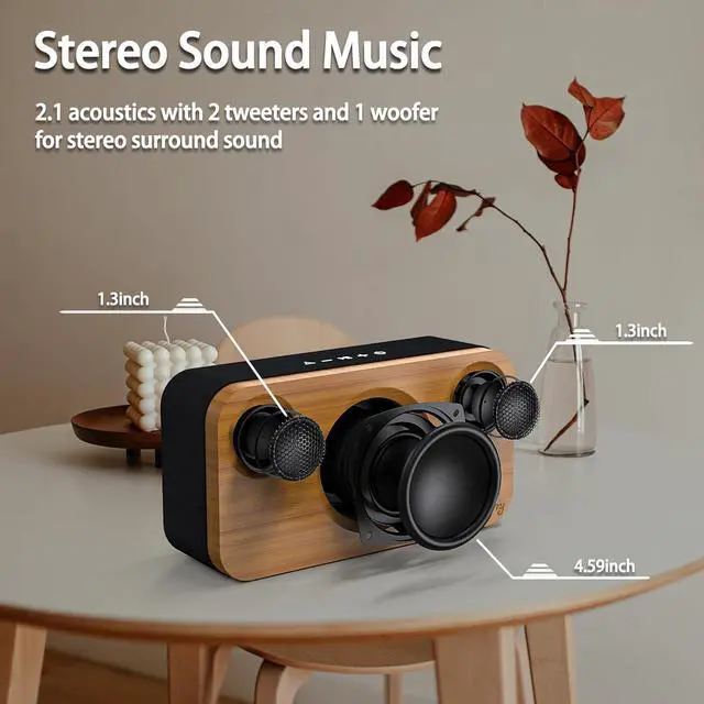 Alt view image 2 of 7 - Bluetooth Speaker with Deep Bass, 40W(Peak) Wireless Portable Speaker with TWS, AUX, TF Card, Stereo Sound Wood Home Audio Sync up to 100 Bluetooth 5.3 Speakers For Home Party, Outdoor Camping