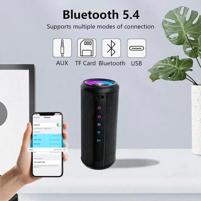 Alt view image 3 of 7 - Portable Bluetooth Speaker, Bluetooth 5.4 Wireless Speaker with 20W HD Loud Stereo Sound, 12H Playtime, IPX5 Waterproof, LED Lights, TWS Pairing, Built-in Mic, for Outdoor, Home, Party, Beach, Gift