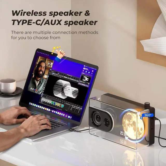 Alt view image 2 of 7 - Portable Bluetooth Speaker with Lights, 18W Portable Wireless Speakers with Subwoofer, Alarm Clock, Stereo Loud Sound, Deep Bass, AUX&TF-Card Input, Bluetooth 5.3, TWS Paring