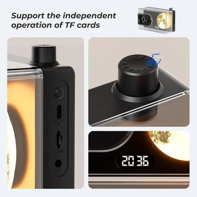 Alt view image 4 of 7 - Portable Bluetooth Speaker with Lights, 18W Portable Wireless Speakers with Subwoofer, Alarm Clock, Stereo Loud Sound, Deep Bass, AUX&TF-Card Input, Bluetooth 5.3, TWS Paring