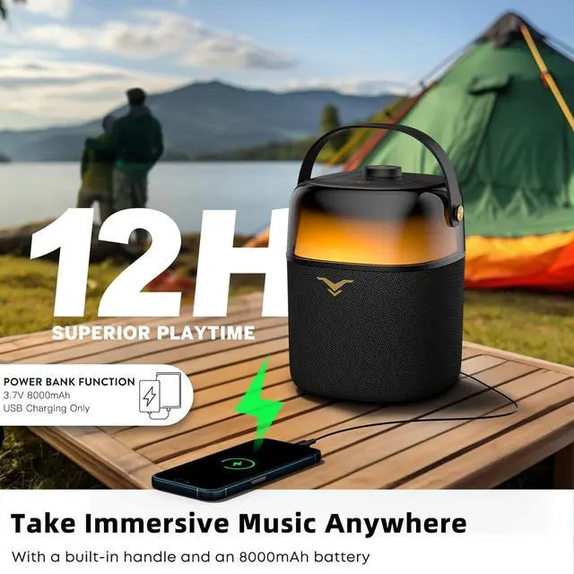 Alt view image 4 of 6 - Bluetooth Speakers, 50W(80W Peak) Portable Wireless Speaker with 360-degree LED Light Show, Loud Stereo Sound with Active Bass & Treble, IPX5 Waterproof Speaker for Outdoor, Home Party, Camping, Beach