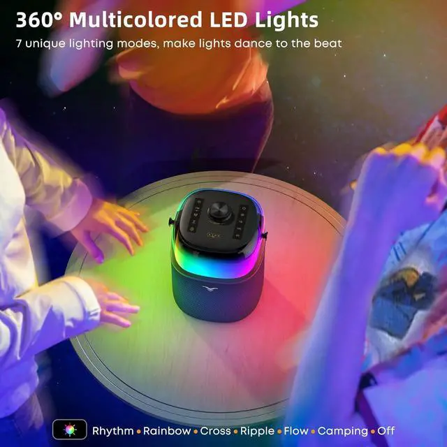 Alt view image 5 of 6 - Bluetooth Speakers, 50W(80W Peak) Portable Wireless Speaker with 360-degree LED Light Show, Loud Stereo Sound with Active Bass & Treble, IPX5 Waterproof Speaker for Outdoor, Home Party, Camping, Beach