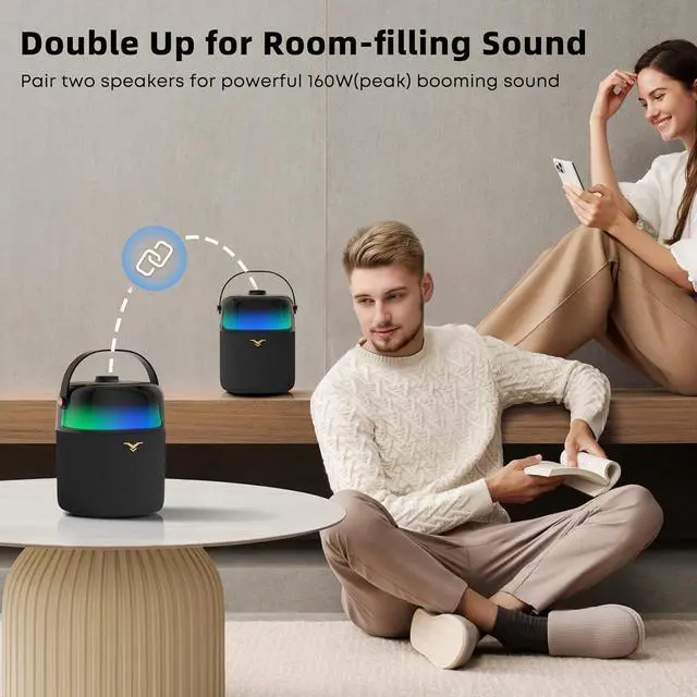 Alt view image 6 of 6 - Bluetooth Speakers, 50W(80W Peak) Portable Wireless Speaker with 360-degree LED Light Show, Loud Stereo Sound with Active Bass & Treble, IPX5 Waterproof Speaker for Outdoor, Home Party, Camping, Beach