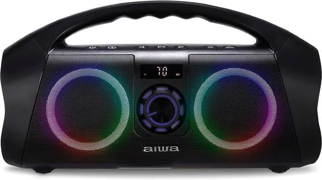 Main image of AIWA Portable Boombox - Waterproof Bluetooth Speaker, Rechargeable Wireless Boombox with Multi Color LED Lighting and Digital Display, AUX Input and Carry Handle, 15 Hour Playtime