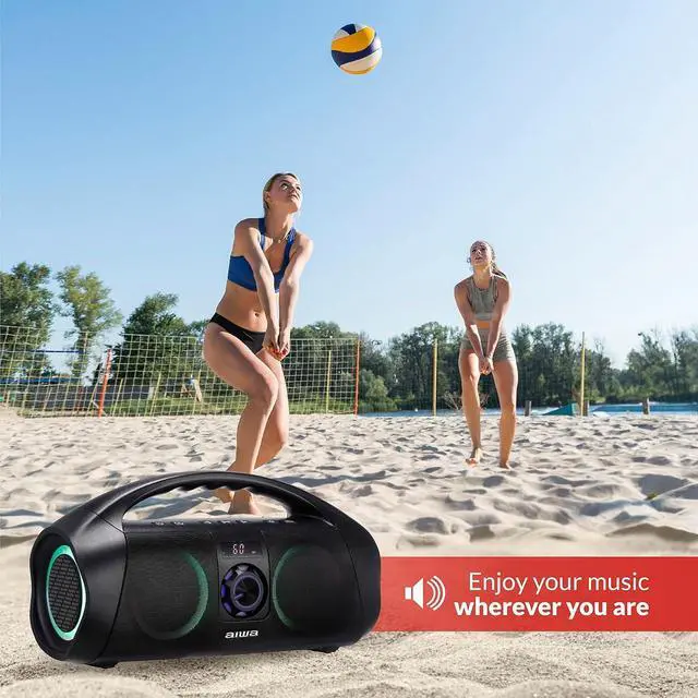 Alt view image 5 of 7 - AIWA Portable Boombox - Waterproof Bluetooth Speaker, Rechargeable Wireless Boombox with Multi Color LED Lighting and Digital Display, AUX Input and Carry Handle, 15 Hour Playtime