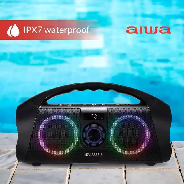 Alt view image 6 of 7 - AIWA Portable Boombox - Waterproof Bluetooth Speaker, Rechargeable Wireless Boombox with Multi Color LED Lighting and Digital Display, AUX Input and Carry Handle, 15 Hour Playtime