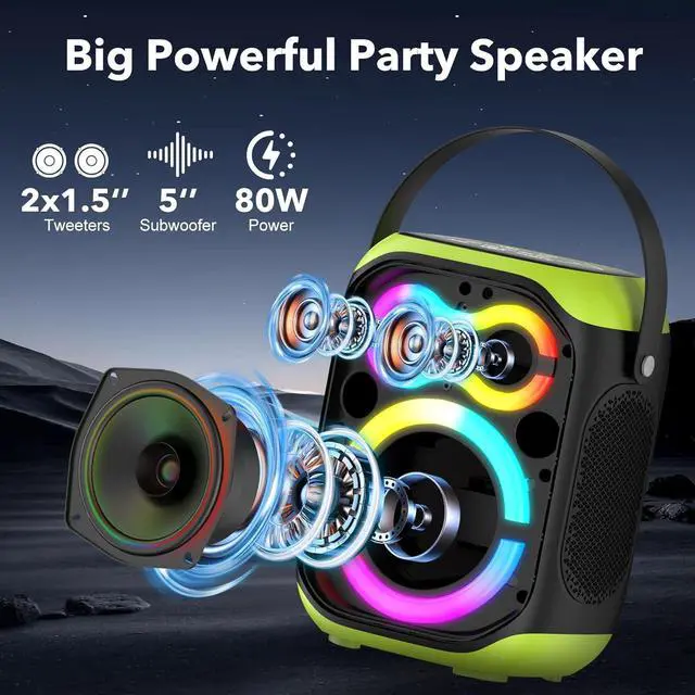 Alt view image 2 of 7 - Portable Bluetooth Speakers 80W Big Powerful Wireless Outdoor Loud Stereo Deep Bass Sound Boombox TWS Home Party Speaker with Subwoofer LED Lights