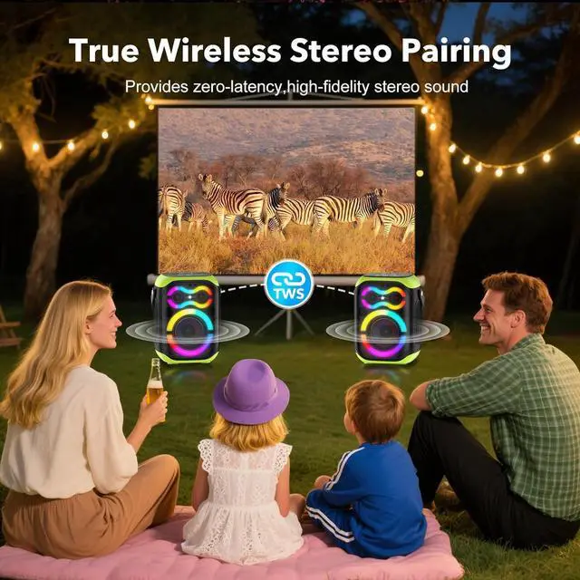 Alt view image 6 of 7 - Portable Bluetooth Speakers 80W Big Powerful Wireless Outdoor Loud Stereo Deep Bass Sound Boombox TWS Home Party Speaker with Subwoofer LED Lights