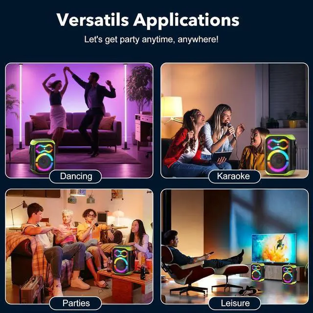 Alt view image 7 of 7 - Portable Bluetooth Speakers 80W Big Powerful Wireless Outdoor Loud Stereo Deep Bass Sound Boombox TWS Home Party Speaker with Subwoofer LED Lights