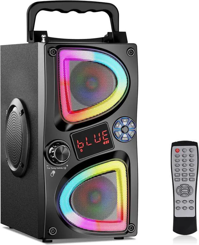 Main image of Bluetooth Speaker, 60W(Peak) Wireless Portable Small Home Party Speakers with Double Subwoofer Deep Bass, Radio, Lights, 80dB Loud Stereo Sound Boombox for Outdoor Camping Gifts
