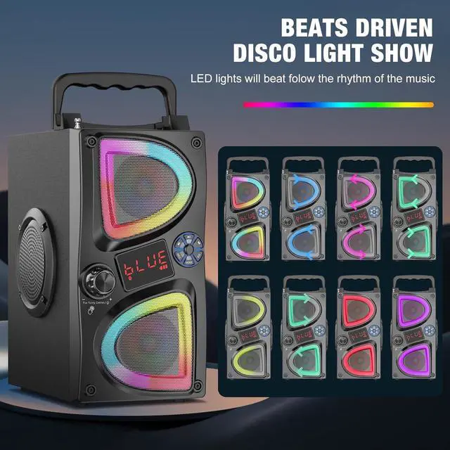 Alt view image 3 of 7 - Bluetooth Speaker, 60W(Peak) Wireless Portable Small Home Party Speakers with Double Subwoofer Deep Bass, Radio, Lights, 80dB Loud Stereo Sound Boombox for Outdoor Camping Gifts