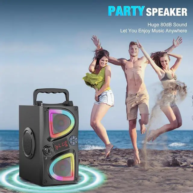 Alt view image 6 of 7 - Bluetooth Speaker, 60W(Peak) Wireless Portable Small Home Party Speakers with Double Subwoofer Deep Bass, Radio, Lights, 80dB Loud Stereo Sound Boombox for Outdoor Camping Gifts