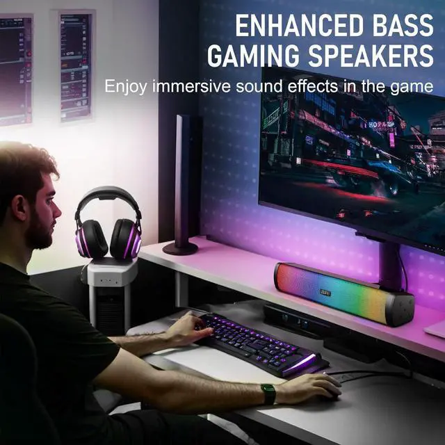 Alt view image 5 of 7 - OOYY Home Portable Bluetooth Speaker with Colorful Flashing Lights, Wireless Bluetooth Sound Bar, Perfect for Home Theater and Gaming (Black)