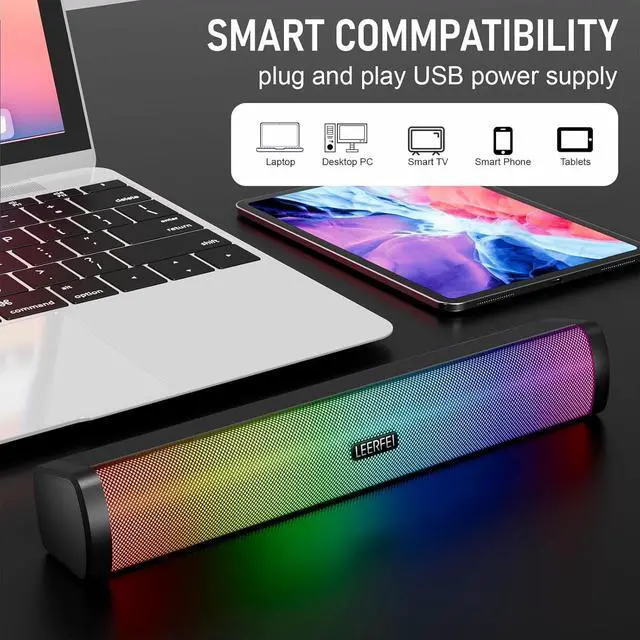 Alt view image 6 of 7 - OOYY Home Portable Bluetooth Speaker with Colorful Flashing Lights, Wireless Bluetooth Sound Bar, Perfect for Home Theater and Gaming (Black)