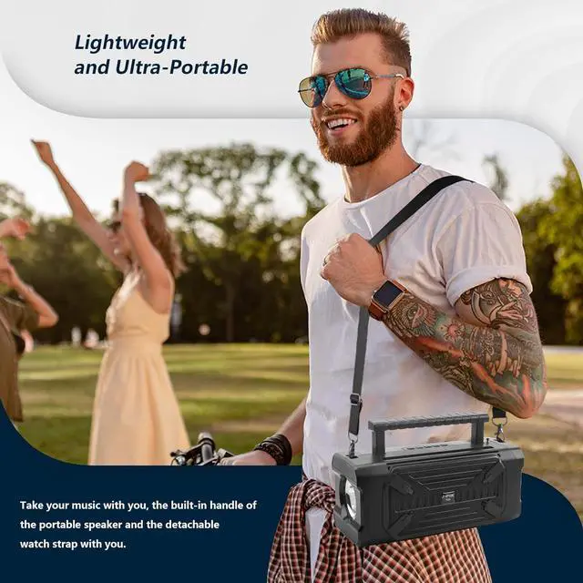 Alt view image 3 of 7 - Portable Solar Bluetooth Speaker with Outdoor Emergency Flashlight, FM Radio Function, High Audio Solar Bluetooth Speaker (Black)