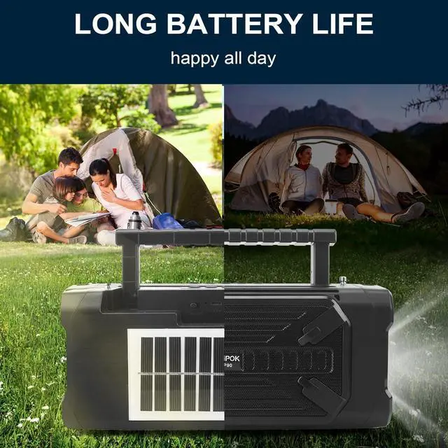 Alt view image 6 of 7 - Portable Solar Bluetooth Speaker with Outdoor Emergency Flashlight, FM Radio Function, High Audio Solar Bluetooth Speaker (Black)