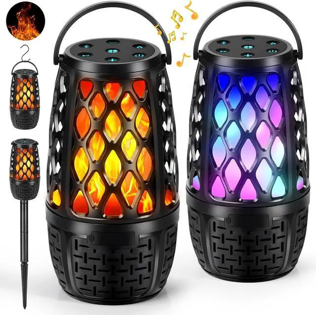 Main image of Outdoor Speakers, Colorful LED Flame Speaker Gift for Men, Torch Atmosphere Speaker Waterproof, Bluetooth 5.3, Stereo Sound, Portable Wireless Speaker with Stake, Hook for Patio/Yard/Porch