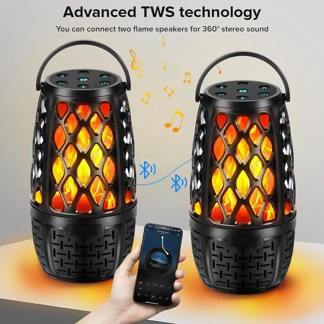 Alt view image 4 of 7 - Outdoor Speakers, Colorful LED Flame Speaker Gift for Men, Torch Atmosphere Speaker Waterproof, Bluetooth 5.3, Stereo Sound, Portable Wireless Speaker with Stake, Hook for Patio/Yard/Porch