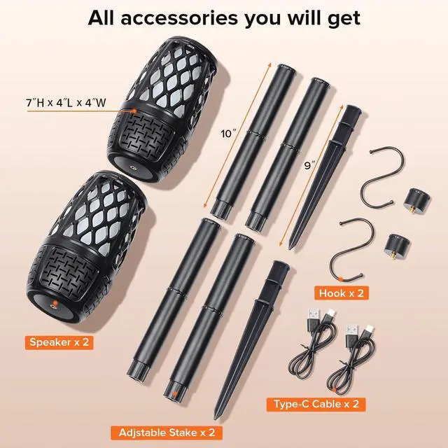 Alt view image 6 of 7 - Outdoor Speakers, Colorful LED Flame Speaker Gift for Men, Torch Atmosphere Speaker Waterproof, Bluetooth 5.3, Stereo Sound, Portable Wireless Speaker with Stake, Hook for Patio/Yard/Porch