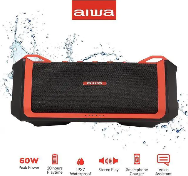 Alt view image 2 of 7 - Aiwa Exos-3 Waterproof Bluetooth Speaker, 60W Peak Power, 20-Hour Playtime, Stereo Sound, USB-C Charging, IPX7 Waterproof, Wireless Pairing, Perfect for Outdoor Adventures