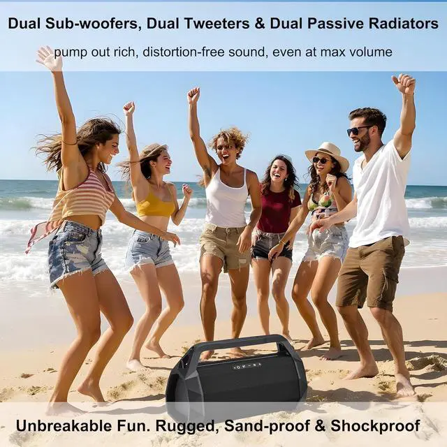Alt view image 4 of 7 - Portable Waterproof Speaker Bluetooth 5.3, Max 120W Loud Outdoor Boombox for Outside, Powerful Bass, True Wireless Stereo (TWS), 30 Hours Playtime, Ideal for Beach, Pool Parties, Camping