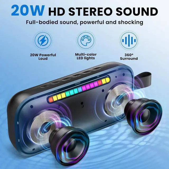 Alt view image 5 of 6 - Portable Bluetooth Speaker,IPX7 Waterproof Speakers Bluetooth Wireless,20W Portable Speaker with 24Hours Playtime, for Travel,Home,Pool,Outdoor Portable Bluetooth Speakers-LFS (Black)