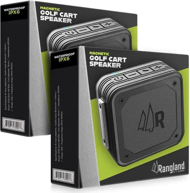 Main image of Magnetic Dual Pairing Stereo Bluetooth Speakers for Golf Carts (2 Pack) Waterproof IPX6, Wireless Surround Sound with Built-in Magnet Bar Mount - Portable for Travel, Job Sites and Golfing