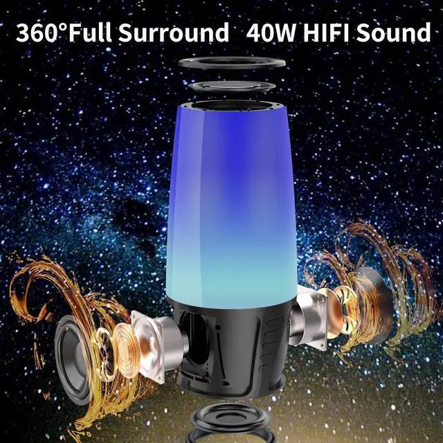 Alt view image 3 of 7 - FDY Portable Bluetooth Speaker,9 Color LED Lighting,Wireless Speakers 40W Loud Sound,IPX6 Waterproof,Bluetooth 5.3,360° Stereo Sound Effect for Home/Outdoor/Party/Beach, Birthday Gift(Colorful)