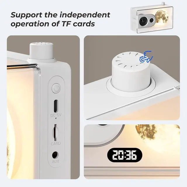 Alt view image 4 of 7 - Portable Bluetooth Speaker with Lights, 18W Portable Wireless Speakers with Subwoofer, Alarm Clock, Stereo Loud Sound, Deep Bass, AUX&TF-Card Input, Bluetooth 5.3, TWS Paring