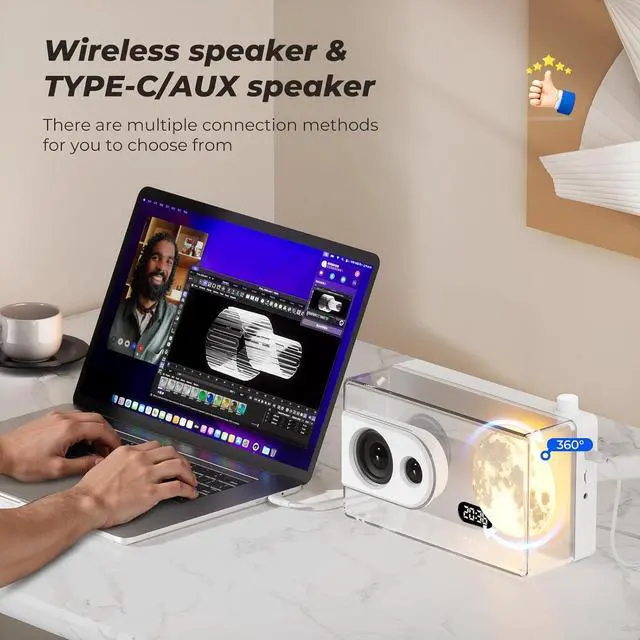 Alt view image 3 of 7 - Portable Bluetooth Speaker with Lights, 18W Portable Wireless Speakers with Subwoofer, Alarm Clock, Stereo Loud Sound, Deep Bass, AUX&TF-Card Input, Bluetooth 5.3, TWS Paring