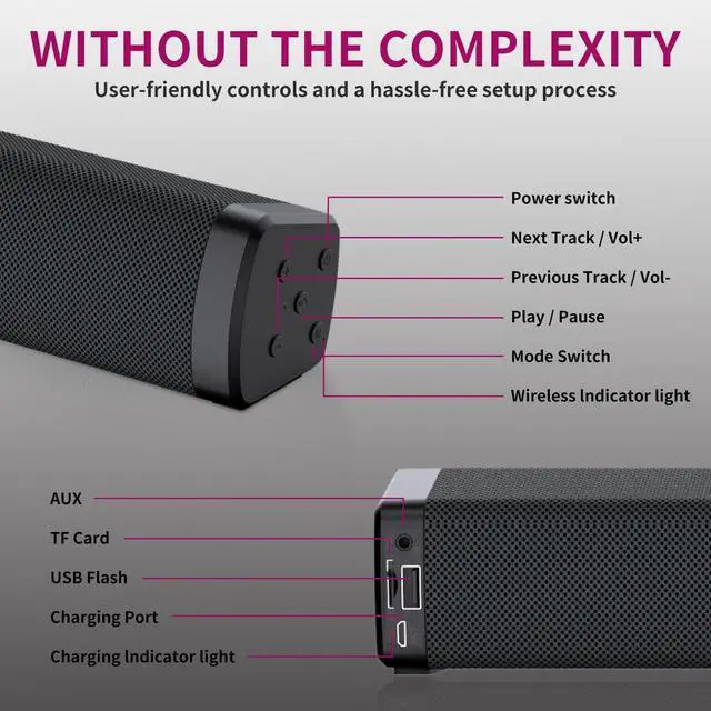 Alt view image 3 of 7 - OOYY Home Theater TV Sound Bar System Compatible for PC, Home Portable Wireless Sound Bar with Bluetooth, Portable Bluetooth Speaker