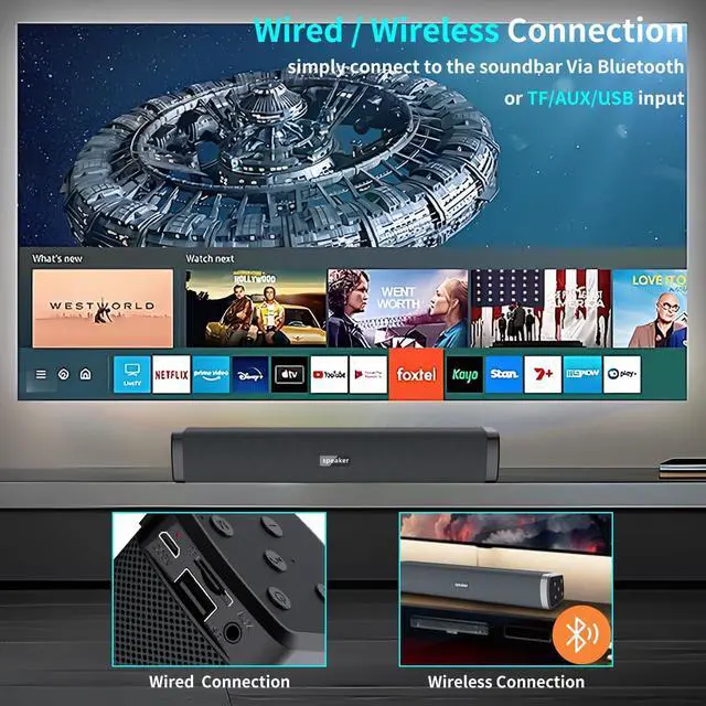 Alt view image 4 of 7 - OOYY Home Theater TV Sound Bar System Compatible for PC, Home Portable Wireless Sound Bar with Bluetooth, Portable Bluetooth Speaker