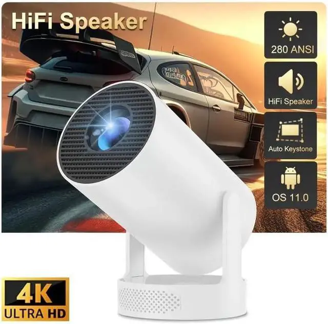 Alt view image 6 of 7 - Portable Mini HY300 Pro HiFi Speaker Android TV Projector with WiFi and Bluetooth - 1080P FHD, 2x5W Speaker 360° Stereo Sound, WiFi6, Auto Keystone, Bluetooth 5.4, Compatible with Android/iOS/USB/HDMI