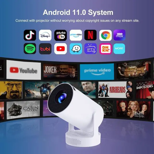 Alt view image 7 of 7 - Portable Mini HY300 Pro HiFi Speaker Android TV Projector with WiFi and Bluetooth - 1080P FHD, 2x5W Speaker 360° Stereo Sound, WiFi6, Auto Keystone, Bluetooth 5.4, Compatible with Android/iOS/USB/HDMI
