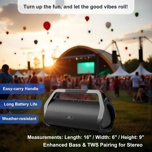 Alt view image 4 of 7 - Portable Outdoor Wireless Speaker, Max 120W Loudspeaker Boombox with Bluetooth 5.3, True Wireless Stereo (TWS) Pairing, Powerful Bass , 20H Playtime, Ideal for Beach, Pool Parties, Camping, Travel