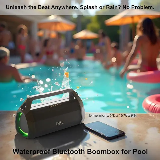 Alt view image 3 of 7 - Portable Waterproof Speaker Bluetooth 5.3, Max 120W Loud Outdoor Boombox for Outside, Powerful Bass, True Wireless Stereo (TWS), 30 Hours Playtime, Ideal for Beach, Pool Parties, Camping