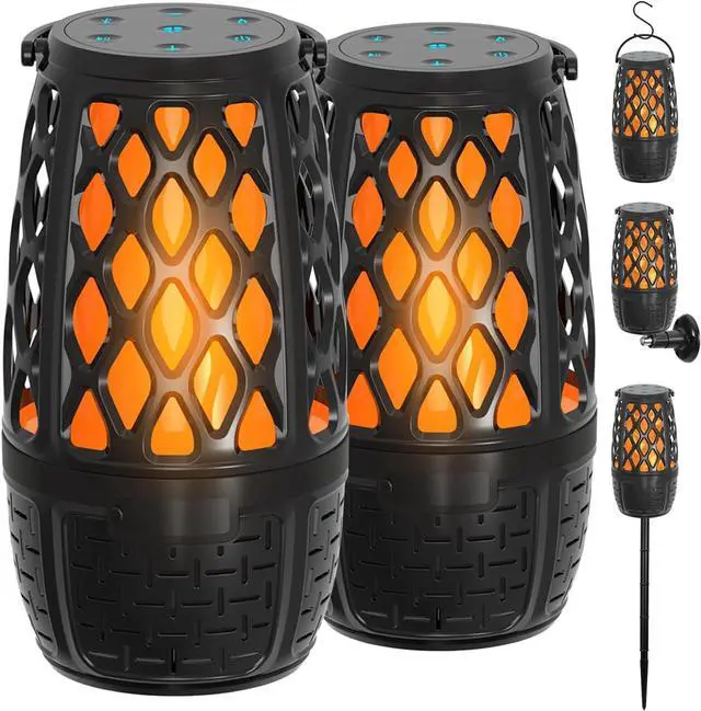 Main image of 2 Pack LED Flame Outdoor Bluetooth Speaker, Unique Gifts for Men, IPX6 Waterproof Tiki Torch Atmosphere Flame Speaker for Party Patio Garden, Outdoor Speakers with Stake, Hook, Wall Mount (2 Pack)