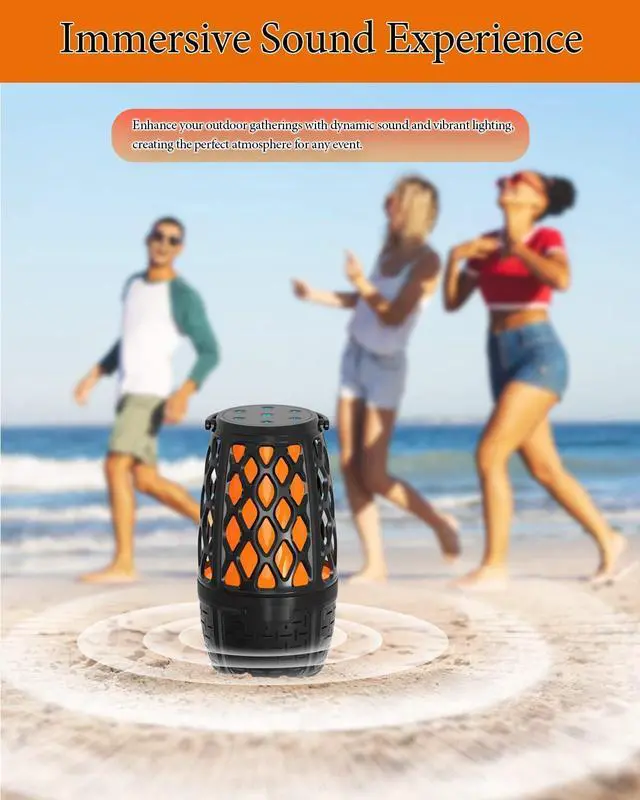 Alt view image 4 of 7 - 2 Pack LED Flame Outdoor Bluetooth Speaker, Unique Gifts for Men, IPX6 Waterproof Tiki Torch Atmosphere Flame Speaker for Party Patio Garden, Outdoor Speakers with Stake, Hook, Wall Mount (2 Pack)