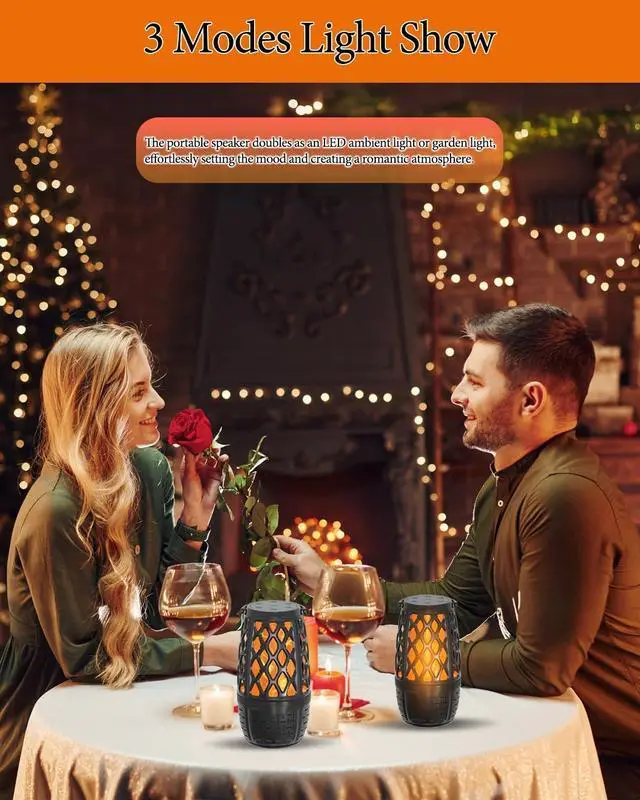 Alt view image 6 of 7 - 2 Pack LED Flame Outdoor Bluetooth Speaker, Unique Gifts for Men, IPX6 Waterproof Tiki Torch Atmosphere Flame Speaker for Party Patio Garden, Outdoor Speakers with Stake, Hook, Wall Mount (2 Pack)