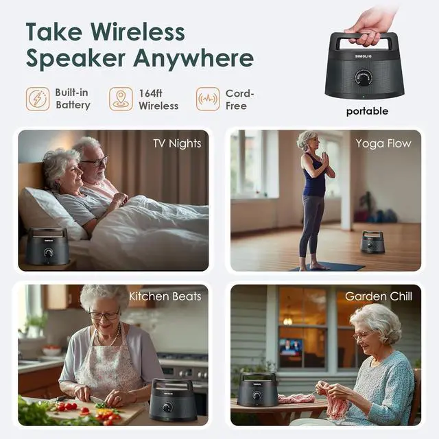 Alt view image 5 of 7 - SIMOLIO 621D Plus Wireless Speakers for TV for Seniors - Bluetooth TV Speakers for Hard of Hearing, Elderly, 3 EQ Modes, Dialog Enhancer, Portable Speaker for TVs, 164ft Range, Bluetooth Connectivity